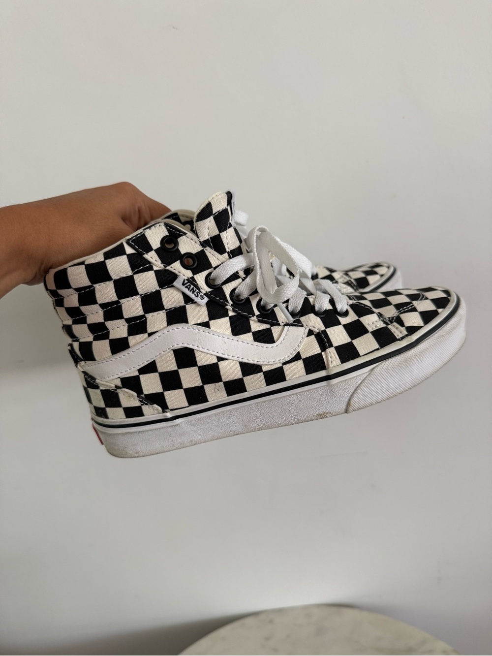 Vans Women’s Checkerboard High-Top Sneakers - Black & White Size 7 W